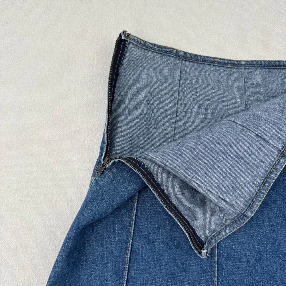 AK Anne Klein‎ Womens Denim Midi Skirt Blue Paneled A-Line 100% Cotton Size 16